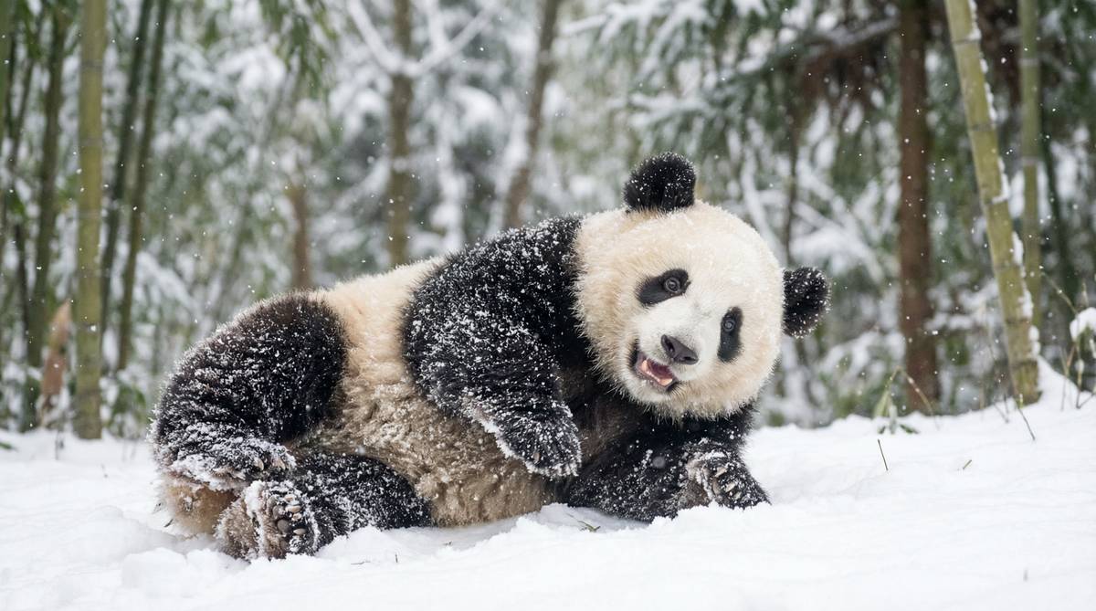 母狗熊猫雪地嬉戏视频